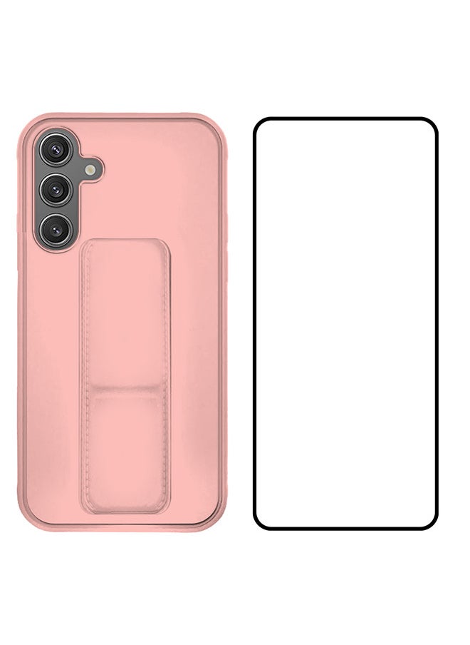 CATANES - 2 Packs For Samsung Galaxy S24 Case and Screen Protector Magnetic Stand and Holder Premium Silicone Vertical and Horizontal Hand Strap Grip Multi Stand Cover Pink - Image 1