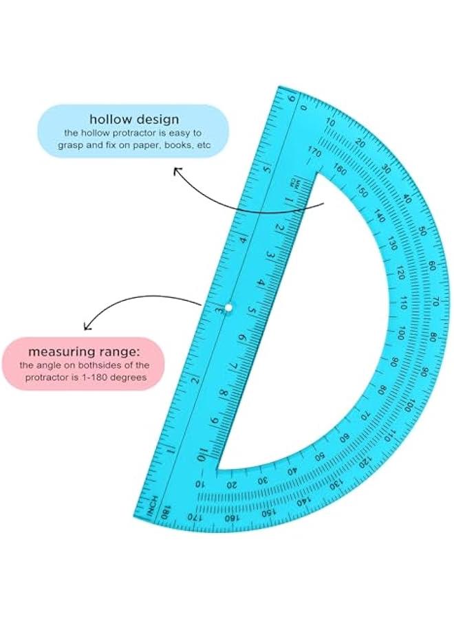 Arabest 12 Pack 6 Inch Plastic Protractor Back to School Protractors 180 Degrees Pink Blue Clear Protractors for Classroom Math Teacher Student Office Supplies - Image 2
