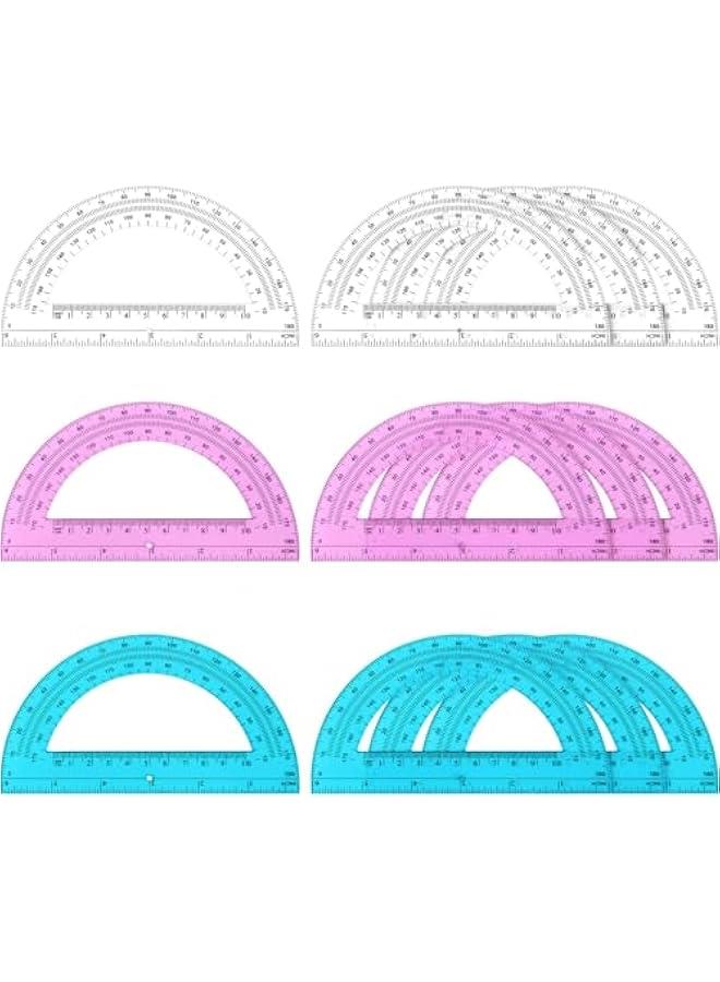 Arabest 12 Pack 6 Inch Plastic Protractor Back to School Protractors 180 Degrees Pink Blue Clear Protractors for Classroom Math Teacher Student Office Supplies - Image 1