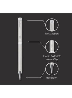 PARKER Folio Stainless Steel Chrome Trim Ball Pen|Ink Color : Blue | Perfect For Professional Use | Best Choice For Gifting  - Image 2