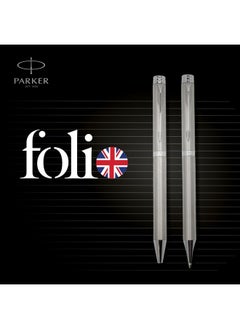 PARKER Folio Stainless Steel Chrome Trim Ball Pen|Ink Color : Blue | Perfect For Professional Use | Best Choice For Gifting  - Image 4