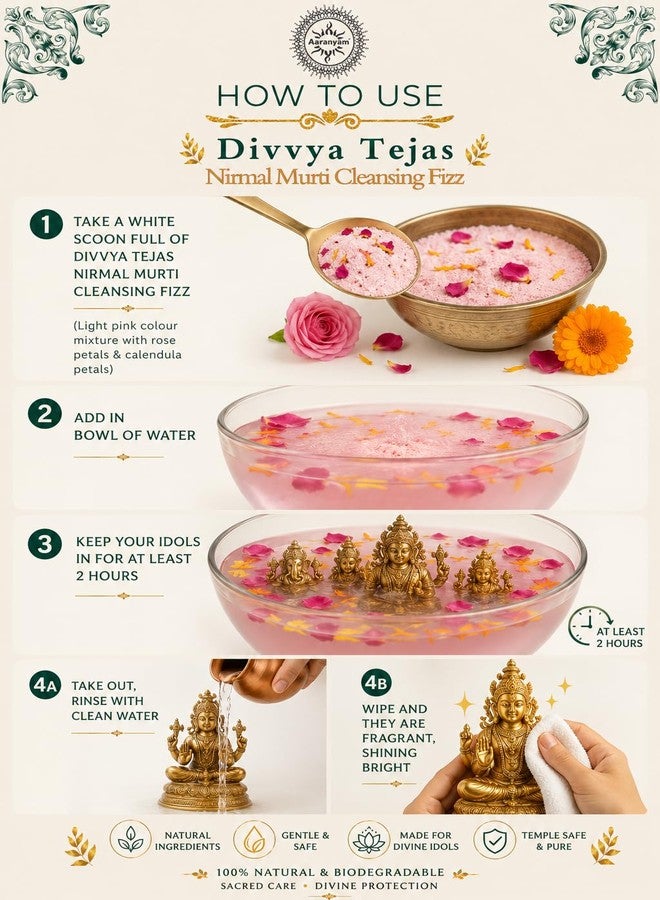 Aaranyam Divvya Tejas Idol Cleaning Fizz | Natural Brass & Copper Murti Cleaner | Temple Safe | 350g - Image 3