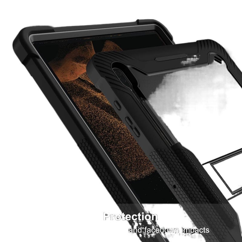 حافظة سامسونج تاب مقاومة للصدمات متوافقة مع Samsung Galaxy Tab S10 Ultra / Samsung Galaxy Tab S9 / Samsung Galaxy Tab S8 / Samsung Galaxy Tab S7 FE باللون أحمر مع غطاء حماية ووظيف. - Image 3