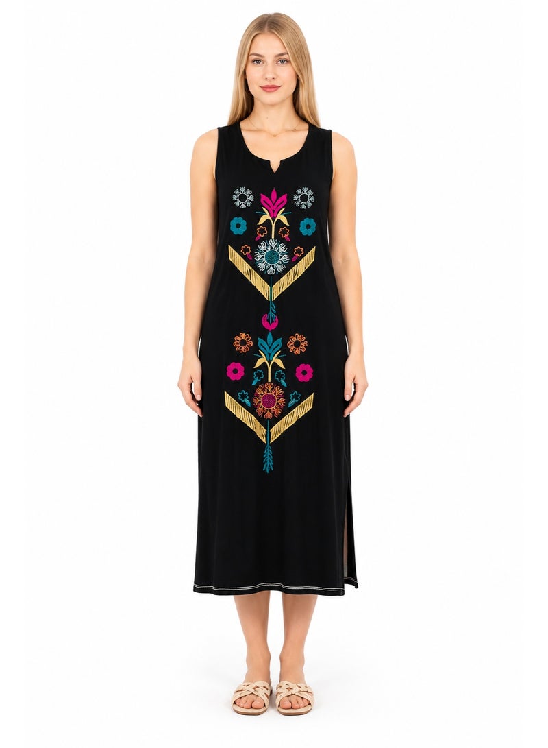 zecotex  Traditional Embroidered Cotton Maxi Dress - 100% Pure Natural Cotton - Breathable Summer Jalabiya - Multiple Designs & Colors - Image 1