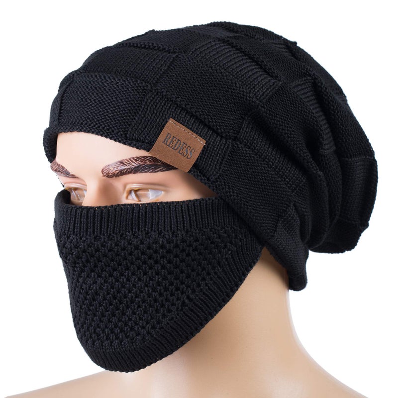 REDESS Beanie Hat for Men and Women Winter Warm Hats Knit Slouchy Thick Skull Cap with Face Cover - Image 2