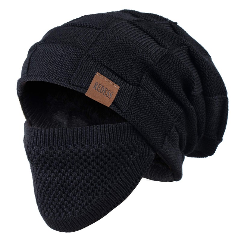 REDESS Beanie Hat for Men and Women Winter Warm Hats Knit Slouchy Thick Skull Cap with Face Cover - Image 1
