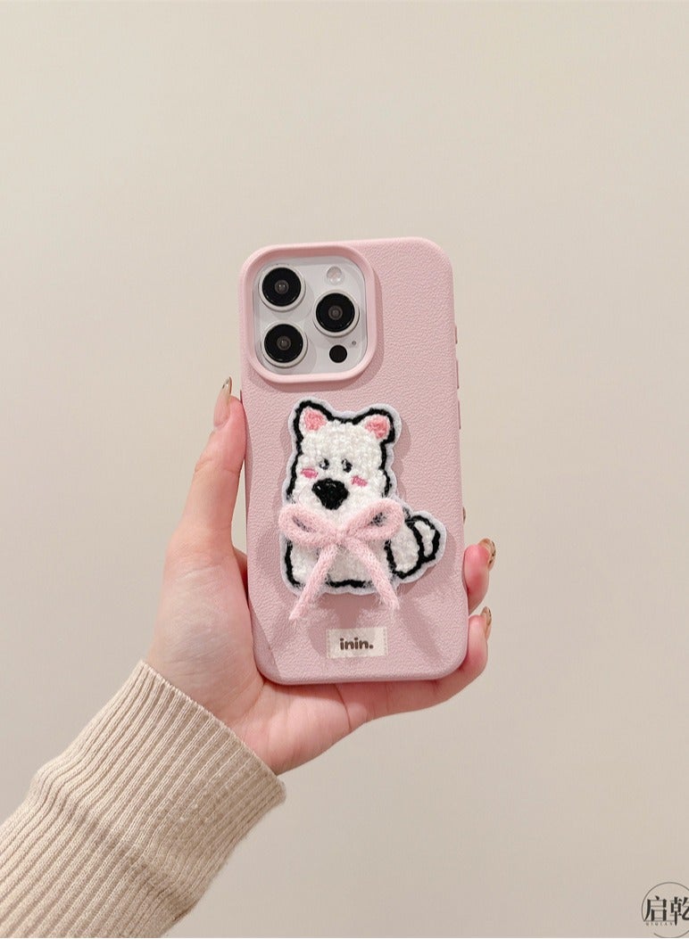 NIBEMINENT Bows And Ribbons Embroidery Protective TPU Case Cover For iPhone 14 Pro Max, Powder