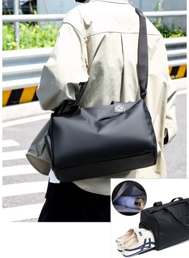 Black gym bag travel bag with dedicated shoe compartment and waterproof compartment for wet towels, suitable for men and women  - Image 1