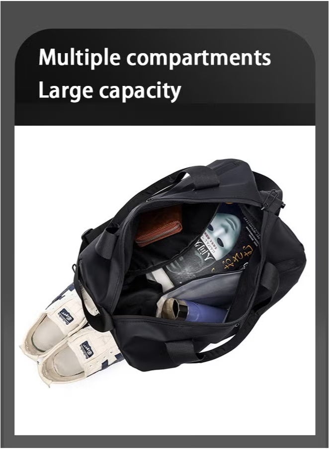 Black gym bag travel bag with dedicated shoe compartment and waterproof compartment for wet towels, suitable for men and women  - Image 2