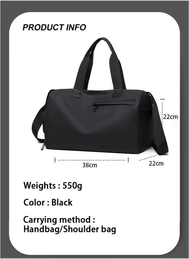 Black gym bag travel bag with dedicated shoe compartment and waterproof compartment for wet towels, suitable for men and women  - Image 4