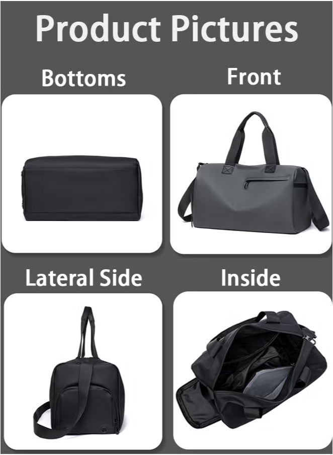 Black gym bag travel bag with dedicated shoe compartment and waterproof compartment for wet towels, suitable for men and women  - Image 5
