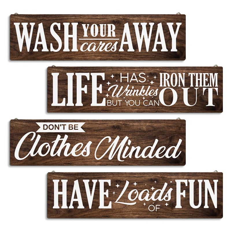 Al Raied ARS® 4 Pcs Funny Laundry Room Wall Art Plaques - Rustic Wooden Signs - Image 1