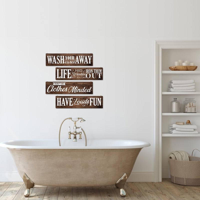 Al Raied ARS® 4 Pcs Funny Laundry Room Wall Art Plaques - Rustic Wooden Signs - Image 3