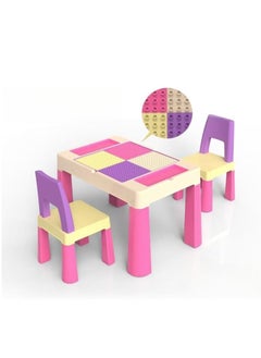 HAOWINS-PAN Home Canvas Multi Functional Early Learning Study Table & Chair Set For Kids, Children's Building Blocks Table and Chair Multi-color 2, Pink  - Image 1