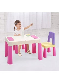 HAOWINS-PAN Home Canvas Multi Functional Early Learning Study Table & Chair Set For Kids, Children's Building Blocks Table and Chair Multi-color 2, Pink  - Image 4