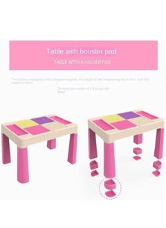 HAOWINS-PAN Home Canvas Multi Functional Early Learning Study Table & Chair Set For Kids, Children's Building Blocks Table and Chair Multi-color 2, Pink  - Image 5