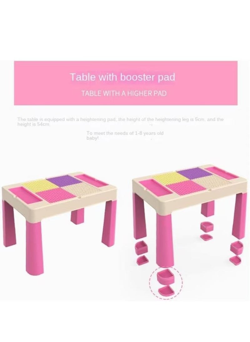 HAOWINS-PAN Home Canvas Multi Functional Early Learning Study Table & Chair Set For Kids, Children's Building Blocks Table and Chair Multi-color 2, Pink  - Image 5