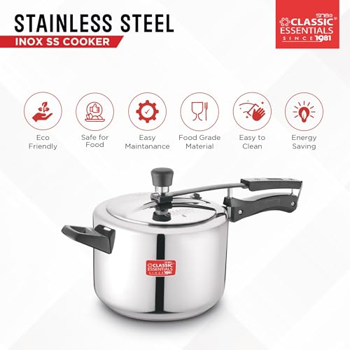 CLASSIC ESSENTIALS Prochef Stainless Steel Cooker | Isi Certified Inner Lid Pressure Cooker | Non Reactive, Non Toxic & Non Staining Food Grade Surface | Long Lasting Sealing Gasket (5), 5 Liters - Image 5