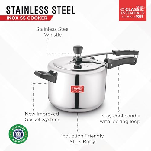 CLASSIC ESSENTIALS Prochef Stainless Steel Cooker | Isi Certified Inner Lid Pressure Cooker | Non Reactive, Non Toxic & Non Staining Food Grade Surface | Long Lasting Sealing Gasket (5), 5 Liters - Image 3