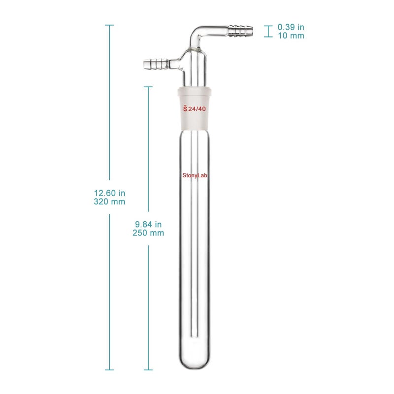 stonylab Glass Vacuum Cold Trap Bubbler with 10mm Serrated Hose, 250mm Length Below The 24/40 Joint - Image 4