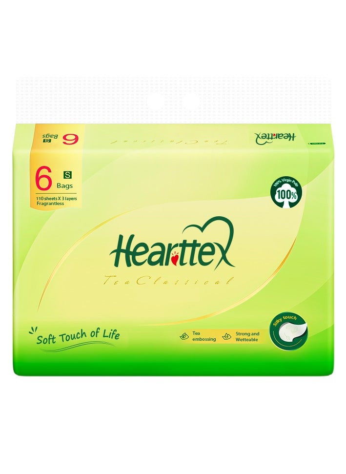 Hearttex - Hearrttex Tea Classical Facial Tissue, 110 Sheets, 6 Packs - Image 1
