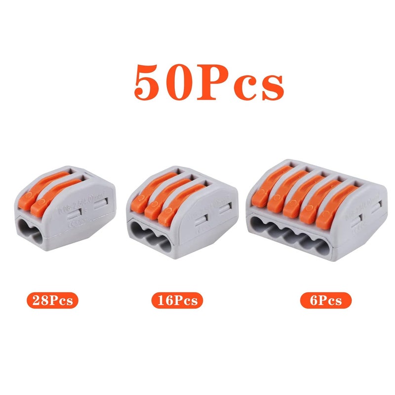 XHF 28-12 Awg 50 Pcs Lever Wire Connector Nuts Assortment Kit, Compact 2/3/5 Conductor Combination, Electrical Insulated Terminals, Descon Compact Splice Connectors - Image 2