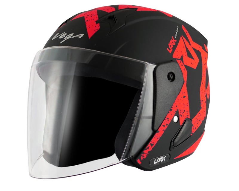 Vega Lark Victor ISI Certified Matt Finish Lightweight Open Face Helmet for Men and Women with Long Clear Visor(Dull Black Red, Size:M) - Image 1