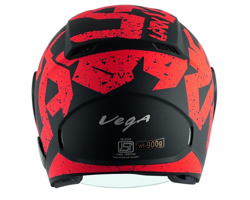 Vega Lark Victor ISI Certified Matt Finish Lightweight Open Face Helmet for Men and Women with Long Clear Visor(Dull Black Red, Size:M) - Image 4