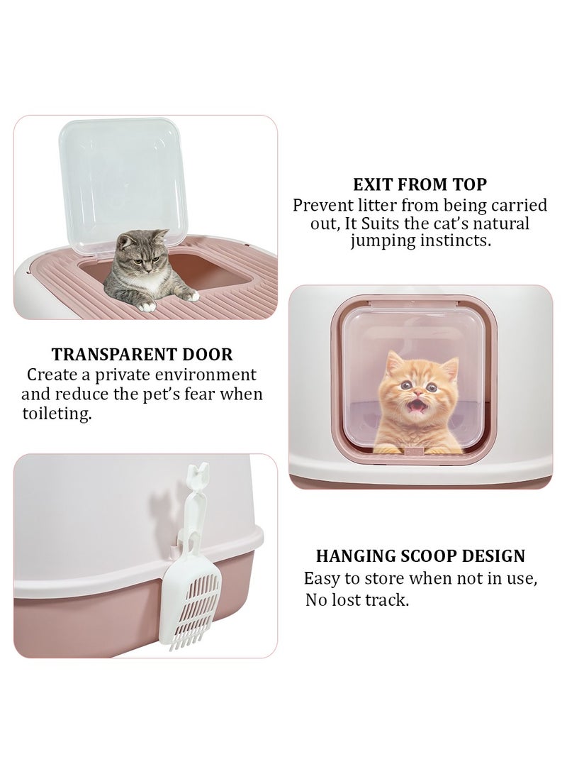MAJIBAO Cat litter box with Front entry and Top exit, Transparent door, and Litter scoop, Fully enclosed litter box with Odor control and splash-proof, Suitable for Indoor use 52 cm (Pink)  - Image 3