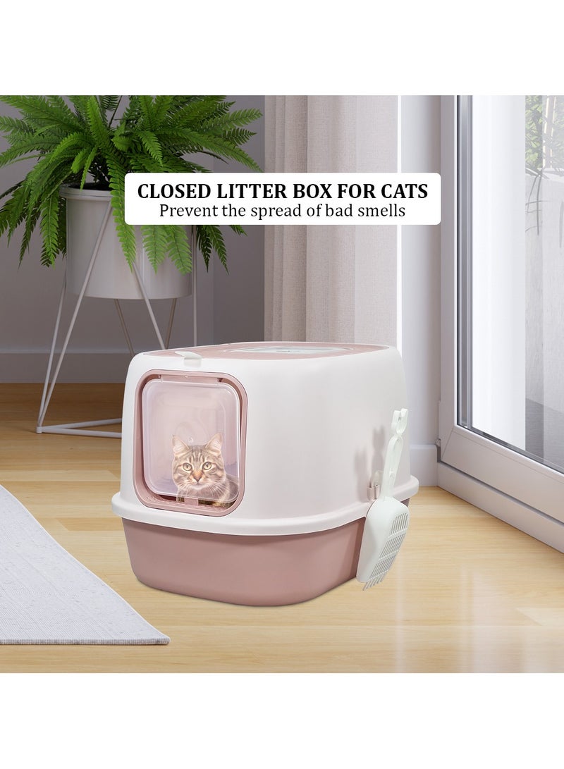 MAJIBAO Cat litter box with Front entry and Top exit, Transparent door, and Litter scoop, Fully enclosed litter box with Odor control and splash-proof, Suitable for Indoor use 52 cm (Pink)  - Image 5