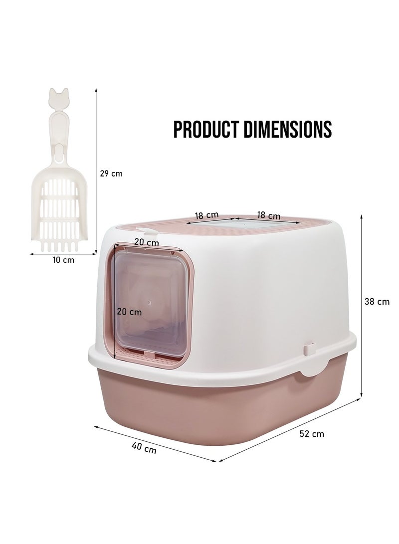 MAJIBAO Cat litter box with Front entry and Top exit, Transparent door, and Litter scoop, Fully enclosed litter box with Odor control and splash-proof, Suitable for Indoor use 52 cm (Pink)  - Image 2