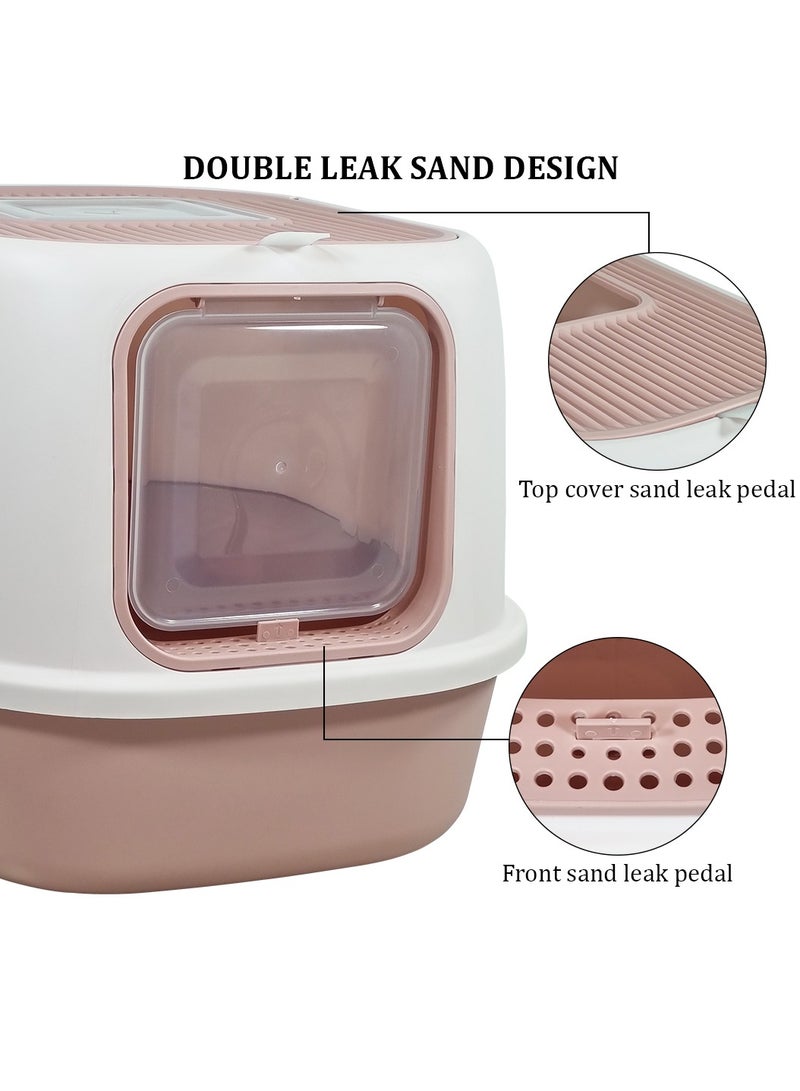MAJIBAO Cat litter box with Front entry and Top exit, Transparent door, and Litter scoop, Fully enclosed litter box with Odor control and splash-proof, Suitable for Indoor use 52 cm (Pink)  - Image 4