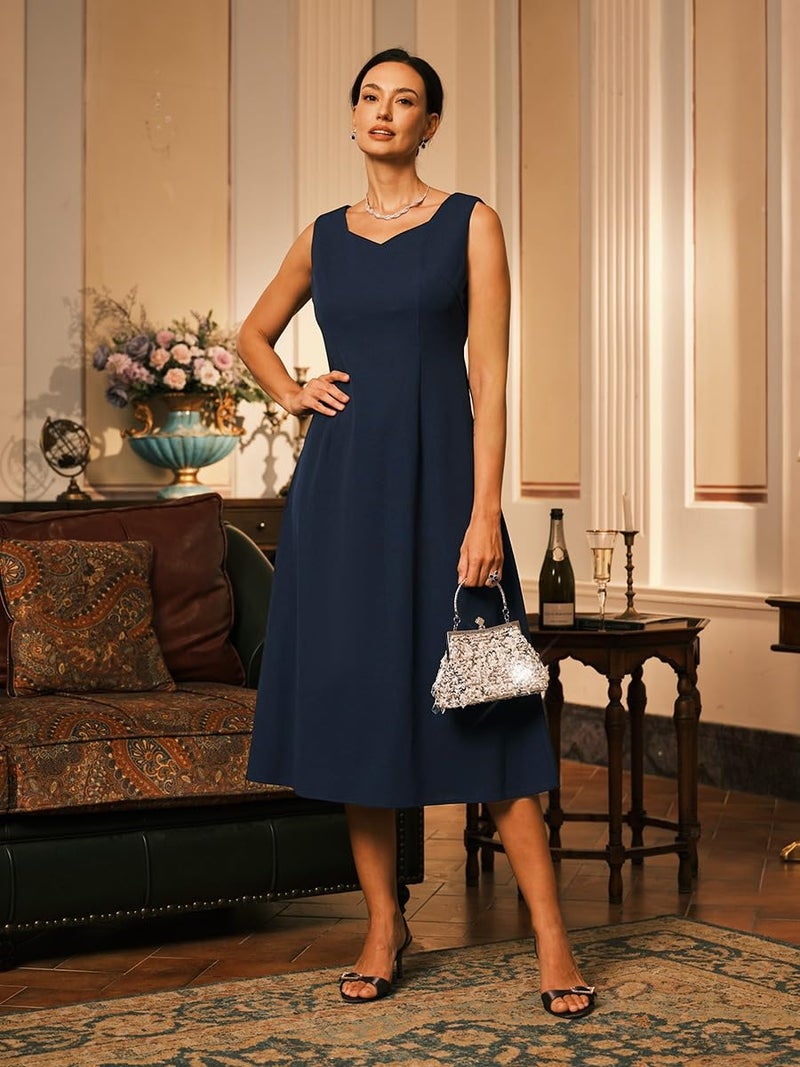 ORAULISA Women's Maxi Dresses 2 Piece Outfit Wedding Guest Cocktail Tea Party Dress Ruffle Lace Floral Casual Formal Evening Dress Navy Blue - Image 5