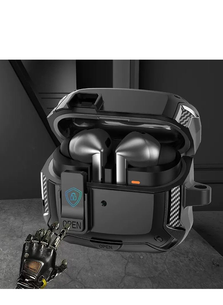 Compatible with Samsung Galaxy Buds3/Galaxy Buds3 Pro (2024), Rugged Drop-Proof Headphone Case with Lock for Hiking Buckles and Cleaning Kits, Also with Phone Holder - (Black) - Image 3