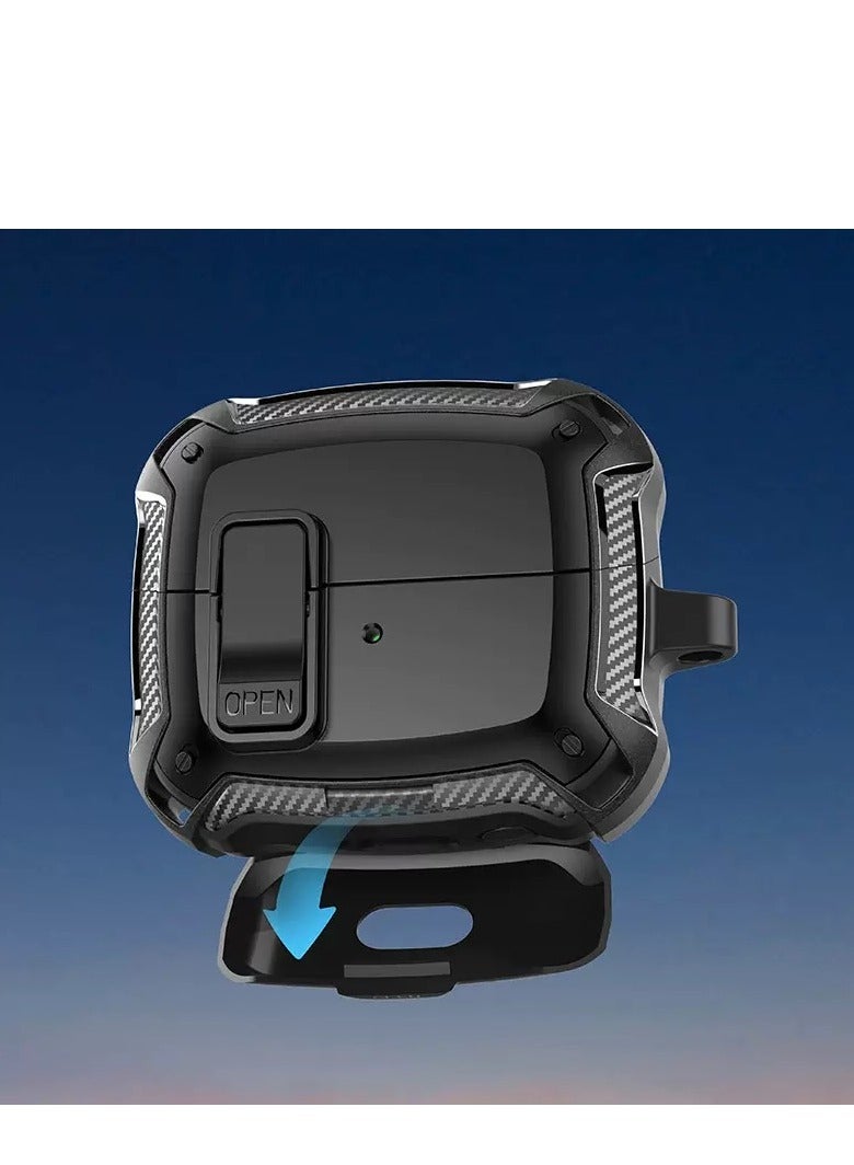 Compatible with Samsung Galaxy Buds3/Galaxy Buds3 Pro (2024), Rugged Drop-Proof Headphone Case with Lock for Hiking Buckles and Cleaning Kits, Also with Phone Holder - (Black) - Image 2