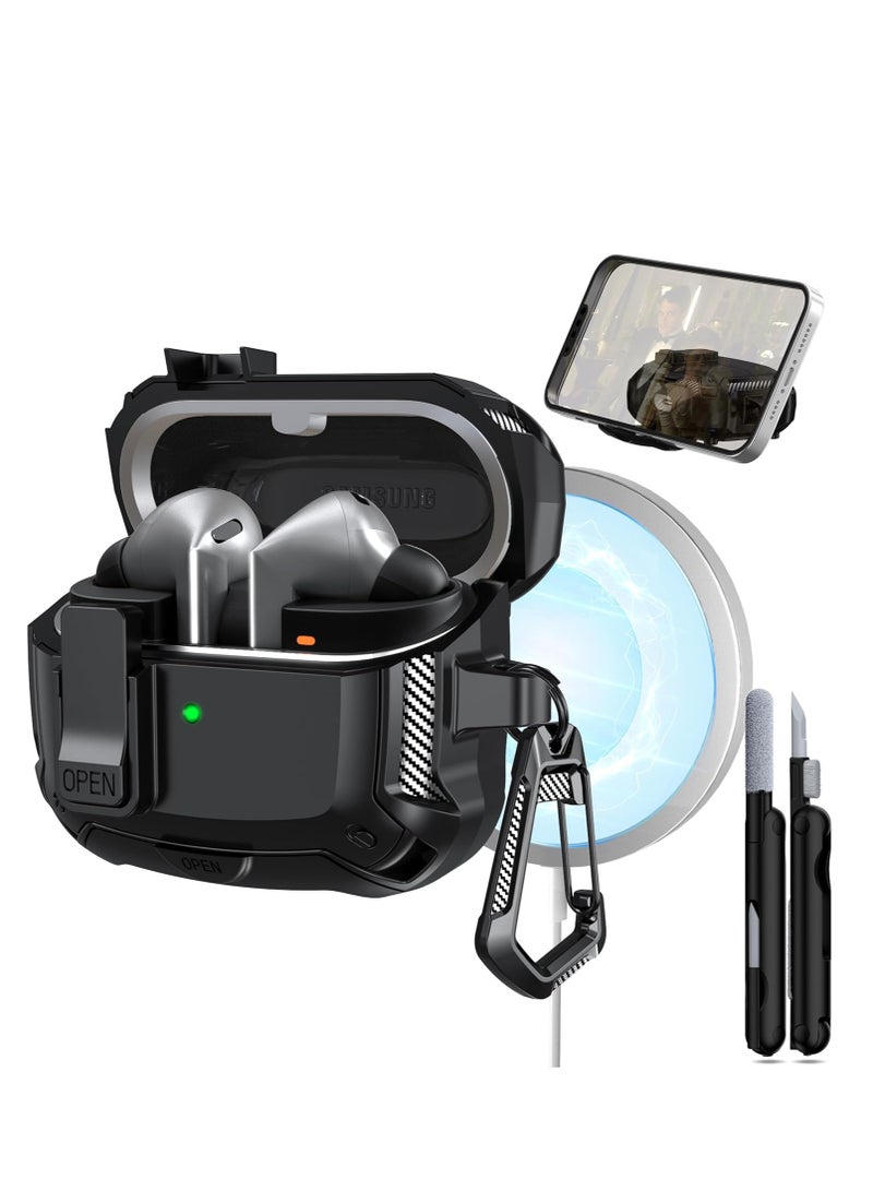 Compatible with Samsung Galaxy Buds3/Galaxy Buds3 Pro (2024), Rugged Drop-Proof Headphone Case with Lock for Hiking Buckles and Cleaning Kits, Also with Phone Holder - (Black) - Image 1