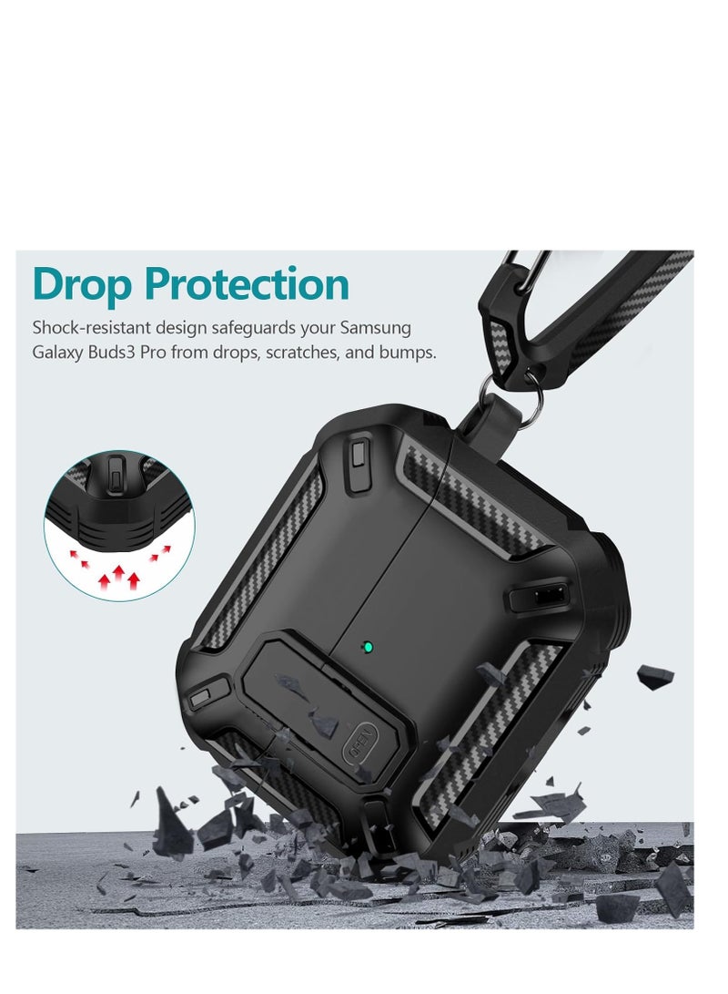 Compatible with Samsung Galaxy Buds3/Galaxy Buds3 Pro (2024), Rugged Drop-Proof Headphone Case with Lock for Hiking Buckles and Cleaning Kits, Also with Phone Holder - (Black) - Image 5