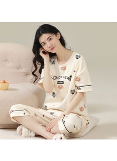 Cotton Ladies Pajama Set Casual Summer Sleepwear 34# love bear short sleeve cropped pants