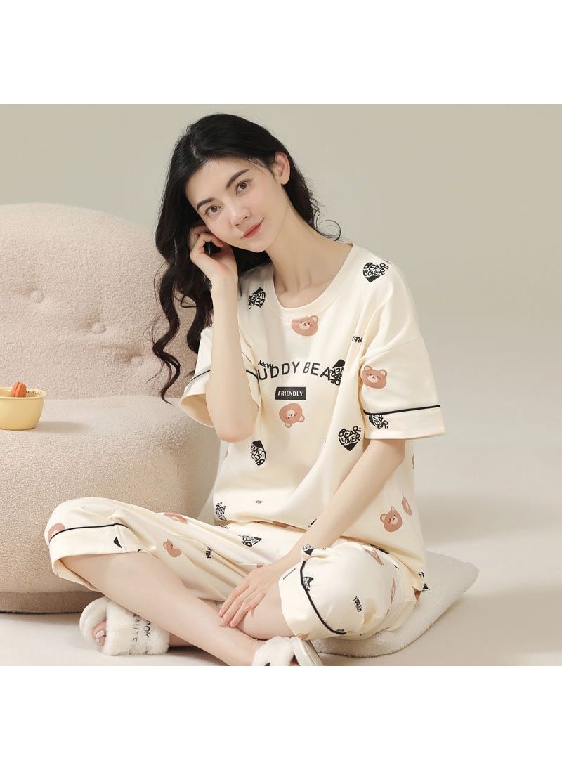 Generic - Cotton Ladies Pajama Set Casual Summer Sleepwear 34# love bear short sleeve cropped pants - Image 1