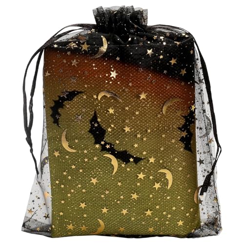 SUNGULF 100Pcs 6x9 Inches Sheer Organza Drawstring Pouches Stars And Moon Wedding Party Favor Jewelry Candy Gift Bags (Black) - Image 3