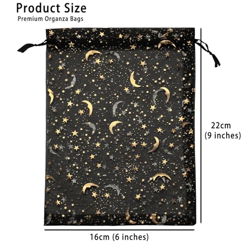 SUNGULF 100Pcs 6x9 Inches Sheer Organza Drawstring Pouches Stars And Moon Wedding Party Favor Jewelry Candy Gift Bags (Black) - Image 2