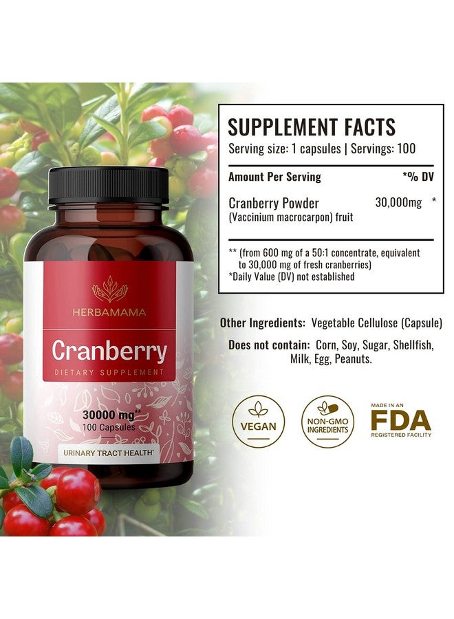 HERBAMAMA Cranberry Capsules Highpotency 50:1 Concentrate Organic Nutritional Supplement For Urinary Bladder & Immune System Vegan Nongmo Dietary Pills 30000Mg 100 Caps - Image 3