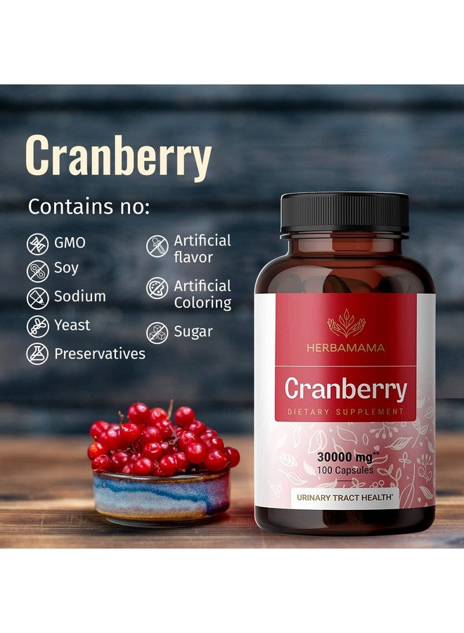 HERBAMAMA Cranberry Capsules Highpotency 50:1 Concentrate Organic Nutritional Supplement For Urinary Bladder & Immune System Vegan Nongmo Dietary Pills 30000Mg 100 Caps - Image 5