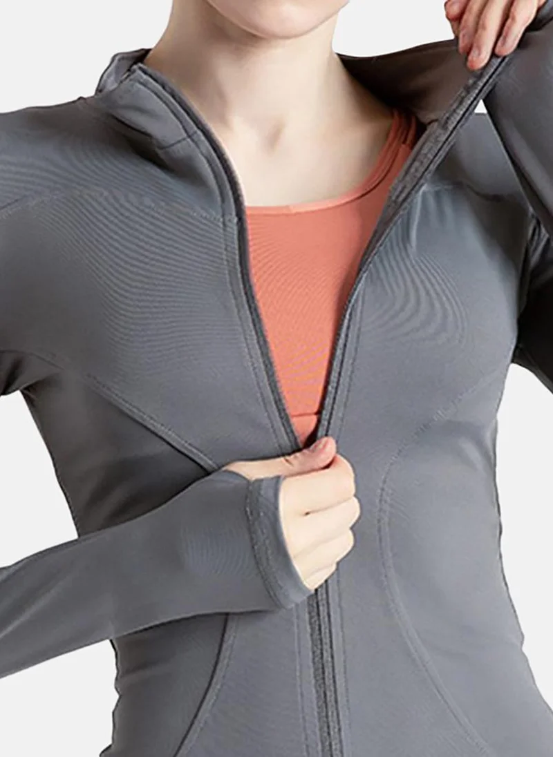 YUNIQEE Grey Solid Slim Fit High Neck Jacket