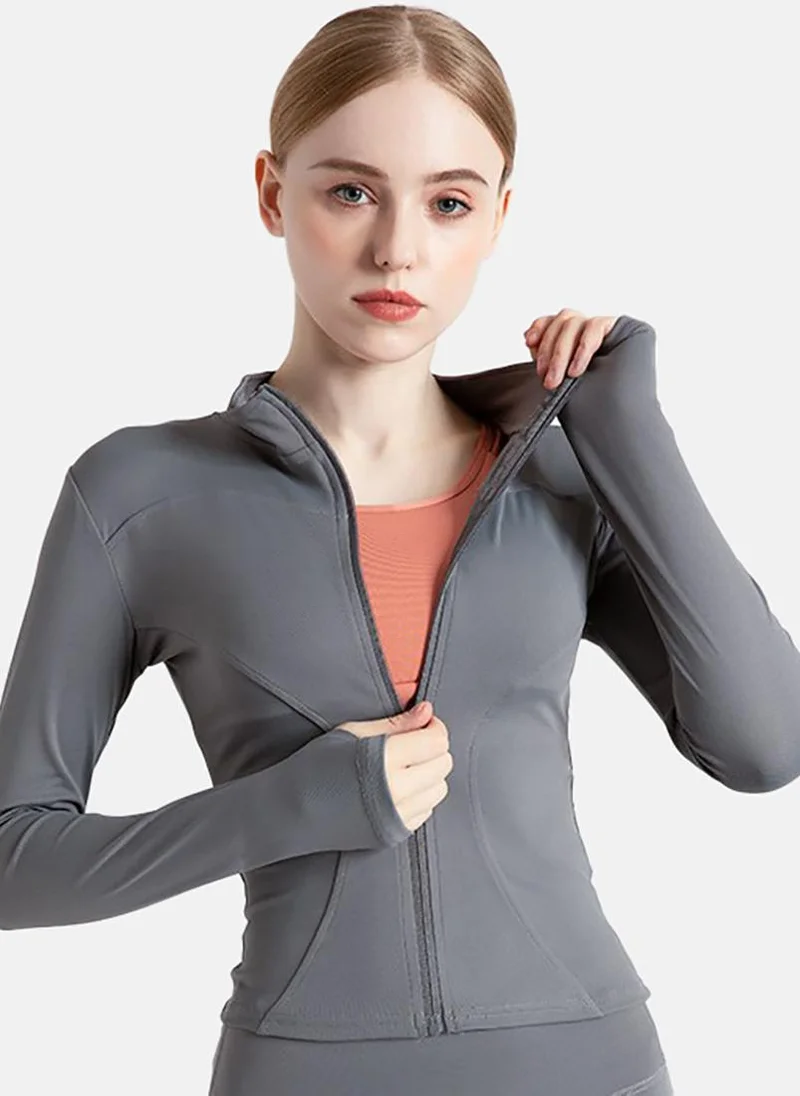 YUNIQEE Grey Solid Slim Fit High Neck Jacket