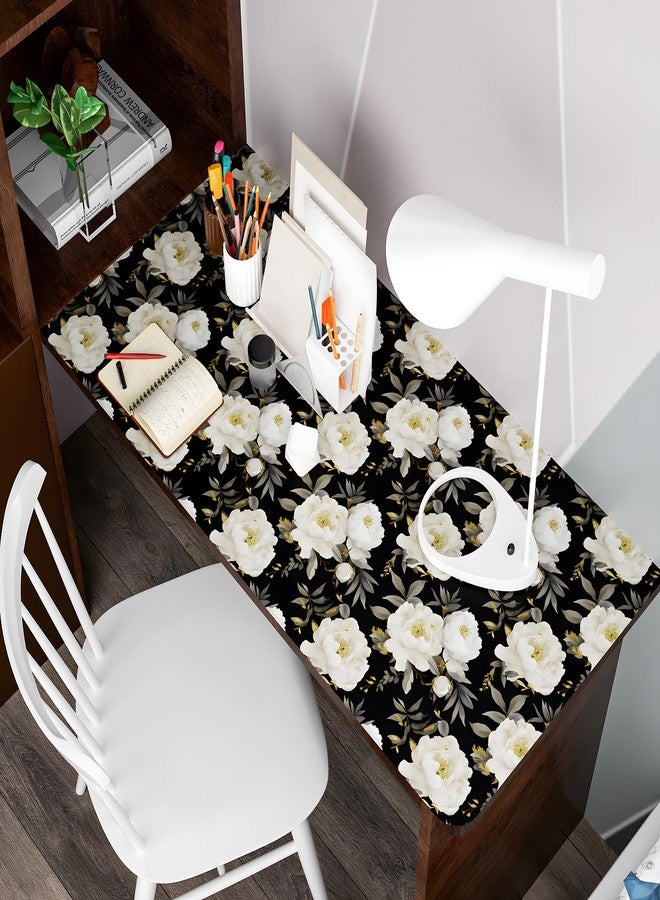 Laatse Dark Floral Wallpaper Peel and Stick Boho Wallpaper 17.5in x393in White Floral Contact Paper Self Adhesive Waterproof Vintage Flowers Wall Paper for Bedroom Walls Countertop(White,Golden) - Image 4