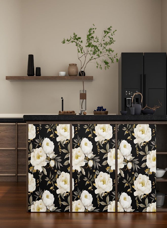 Laatse Dark Floral Wallpaper Peel and Stick Boho Wallpaper 17.5in x393in White Floral Contact Paper Self Adhesive Waterproof Vintage Flowers Wall Paper for Bedroom Walls Countertop(White,Golden) - Image 2