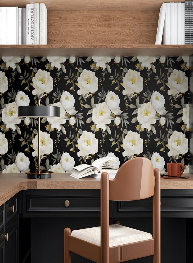 Laatse Dark Floral Wallpaper Peel and Stick Boho Wallpaper 17.5in x393in White Floral Contact Paper Self Adhesive Waterproof Vintage Flowers Wall Paper for Bedroom Walls Countertop(White,Golden) - Image 5