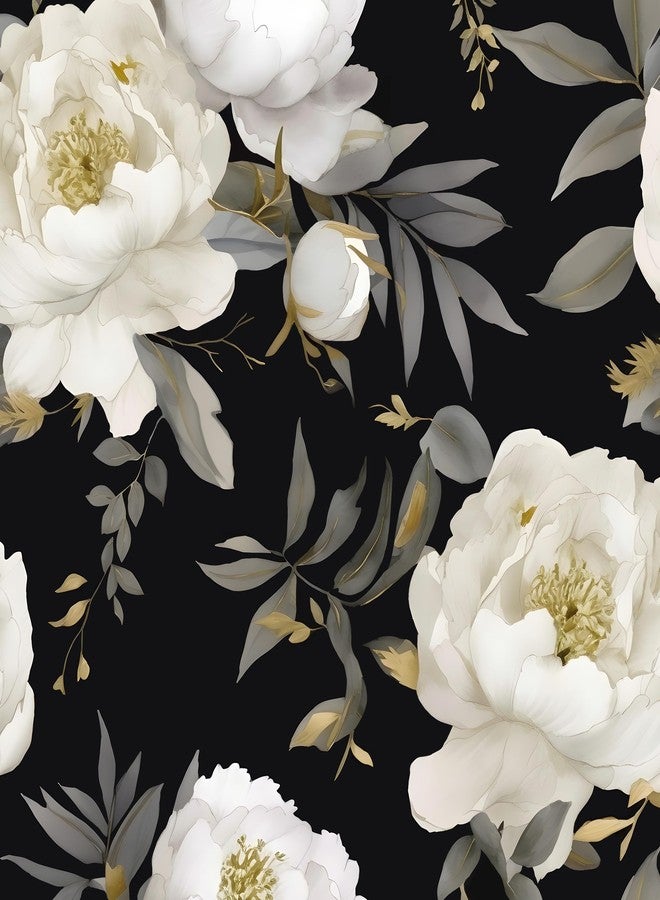 Laatse Dark Floral Wallpaper Peel and Stick Boho Wallpaper 17.5in x393in White Floral Contact Paper Self Adhesive Waterproof Vintage Flowers Wall Paper for Bedroom Walls Countertop(White,Golden) - Image 1