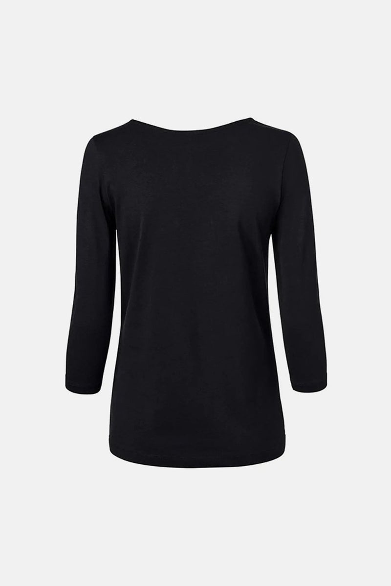 Tchibo Women Round Neck 3/4 Sleeve Plain Blouse, Black - Image 2